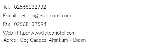 Letoon Hotel telefon numaralar, faks, e-mail, posta adresi ve iletiim bilgileri